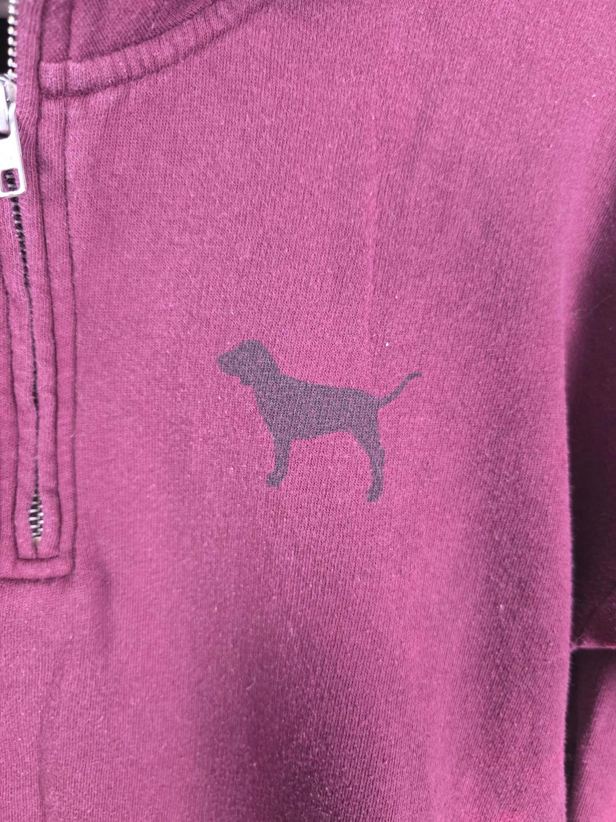 Victorias Secret Pink Maroon Red Quarter Zip Pullover Sweater Pockets SMALL