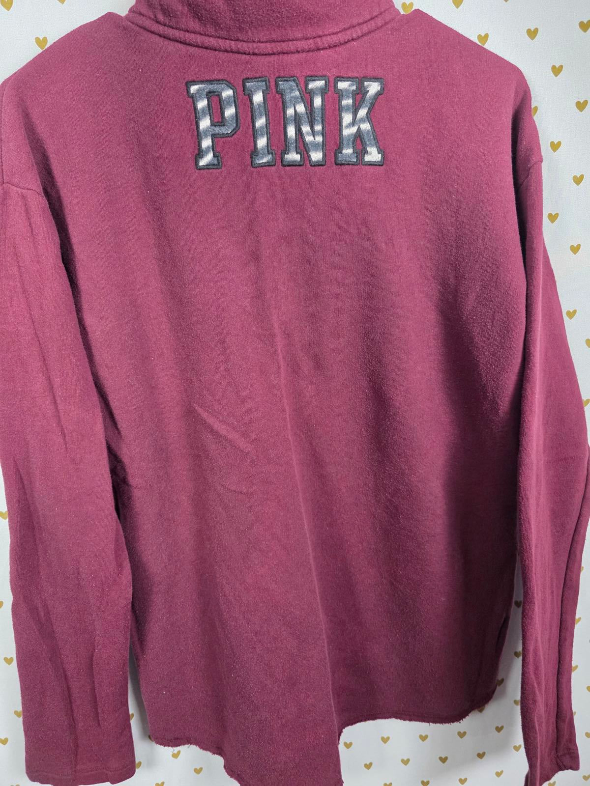 Victorias Secret Pink Maroon Red Quarter Zip Pullover Sweater Pockets SMALL