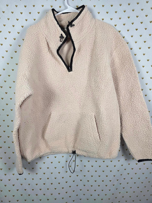Victorias Secret Pink Quarter Zip Pullover Fleece Sweater Jacket LARGE Cream