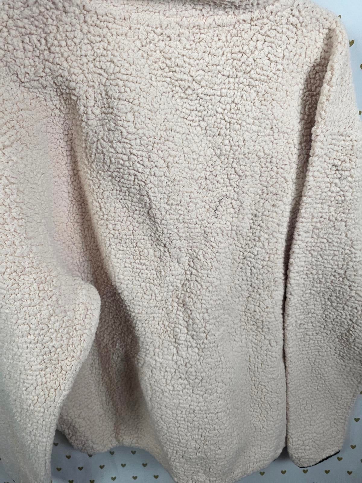 Victorias Secret Pink Quarter Zip Pullover Fleece Sweater Jacket LARGE Cream