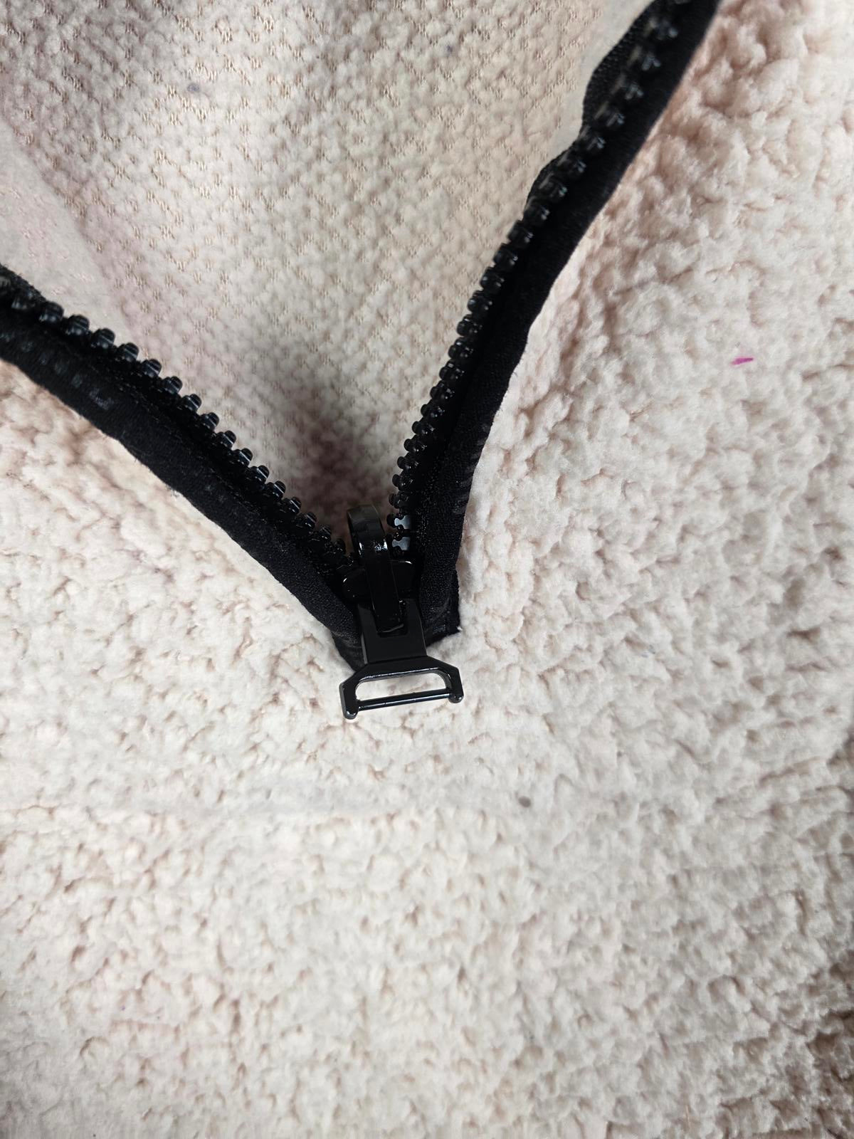 Victorias Secret Pink Quarter Zip Pullover Fleece Sweater Jacket LARGE Cream