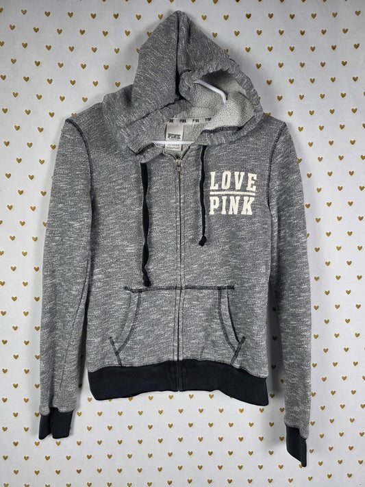 Victorias Secret Pink Full zip grey hooded marled jacket coat XS