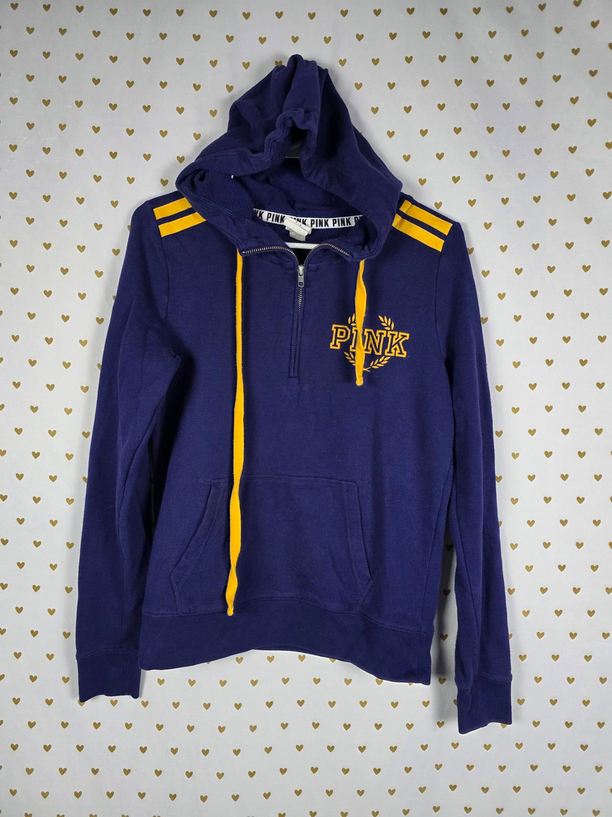 Victorias Secret Pink Embroidered Dark Blue  Purple Quarter Zip Hoodie Sweater S