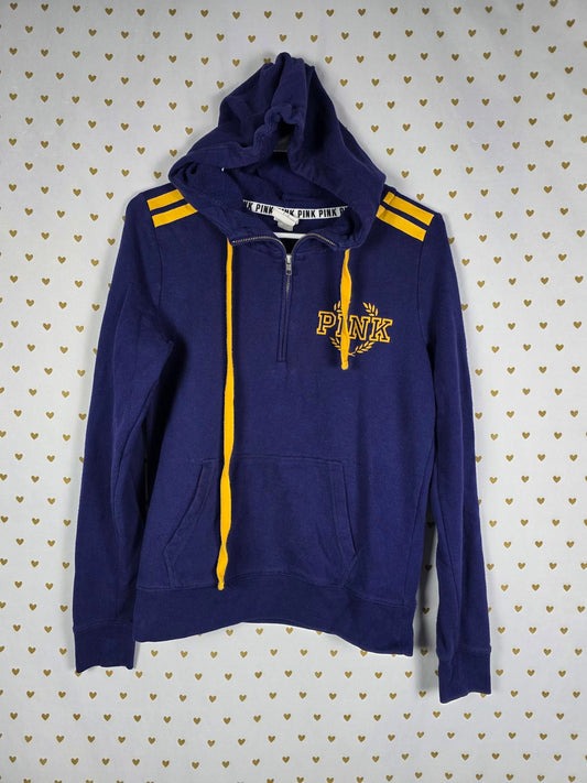 Victorias Secret Pink Embroidered Dark Blue  Purple Quarter Zip Hoodie Sweater S