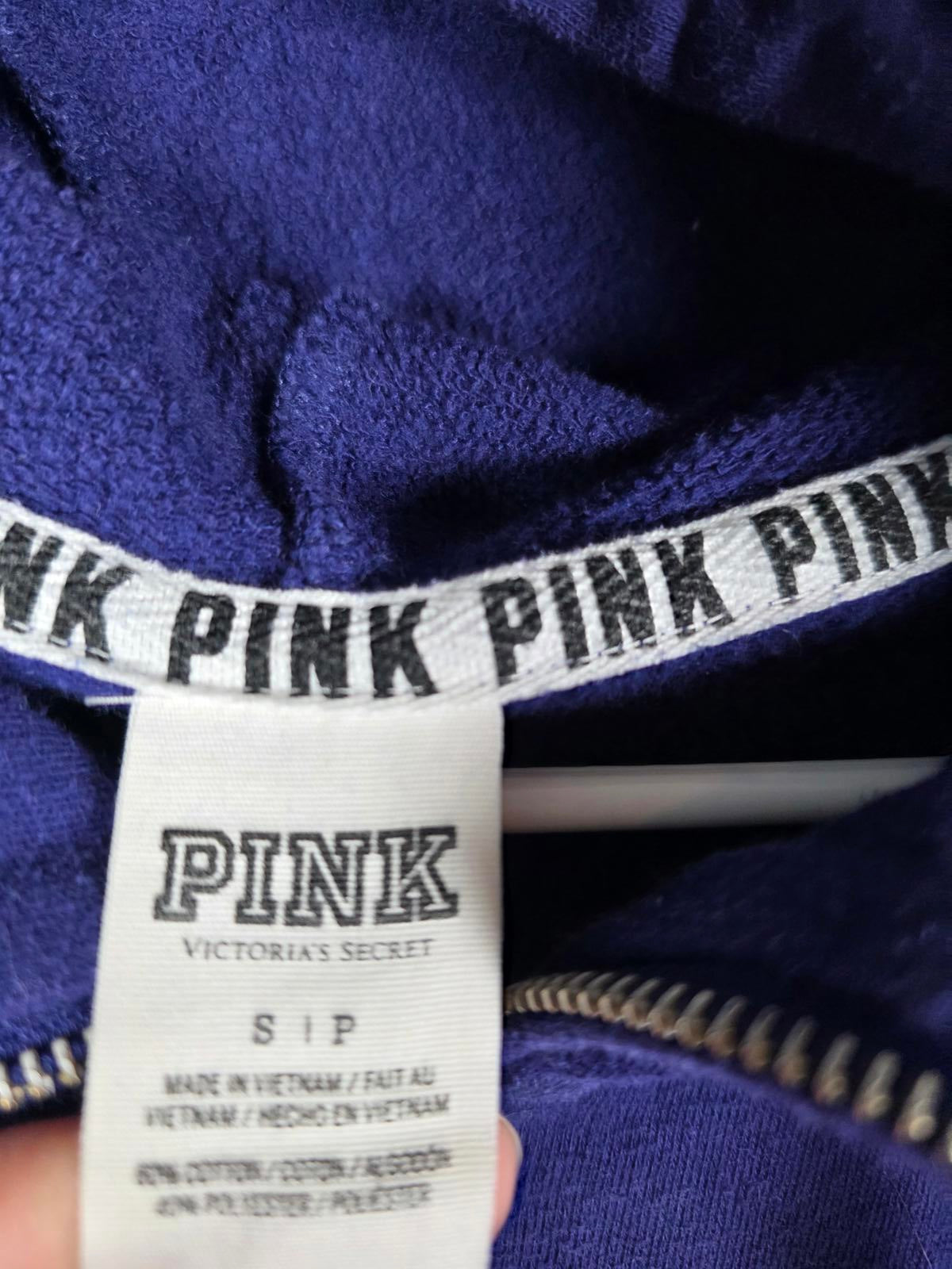 Victorias Secret Pink Embroidered Dark Blue  Purple Quarter Zip Hoodie Sweater S