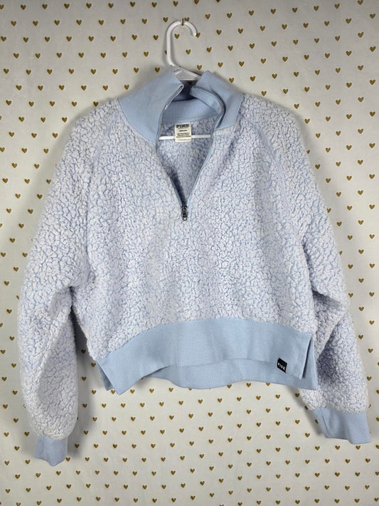 Victorias Secret Pink Fuzzy Cropped Thick Quarter Zip Sweater LARGE