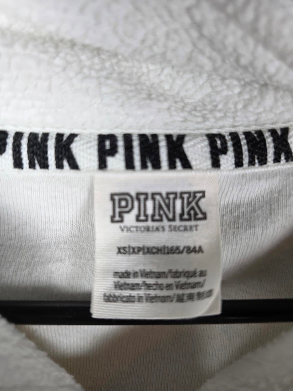 Victorias Secret Pink White Fleece Quarter Zip Sweater Jacket Pullover XS