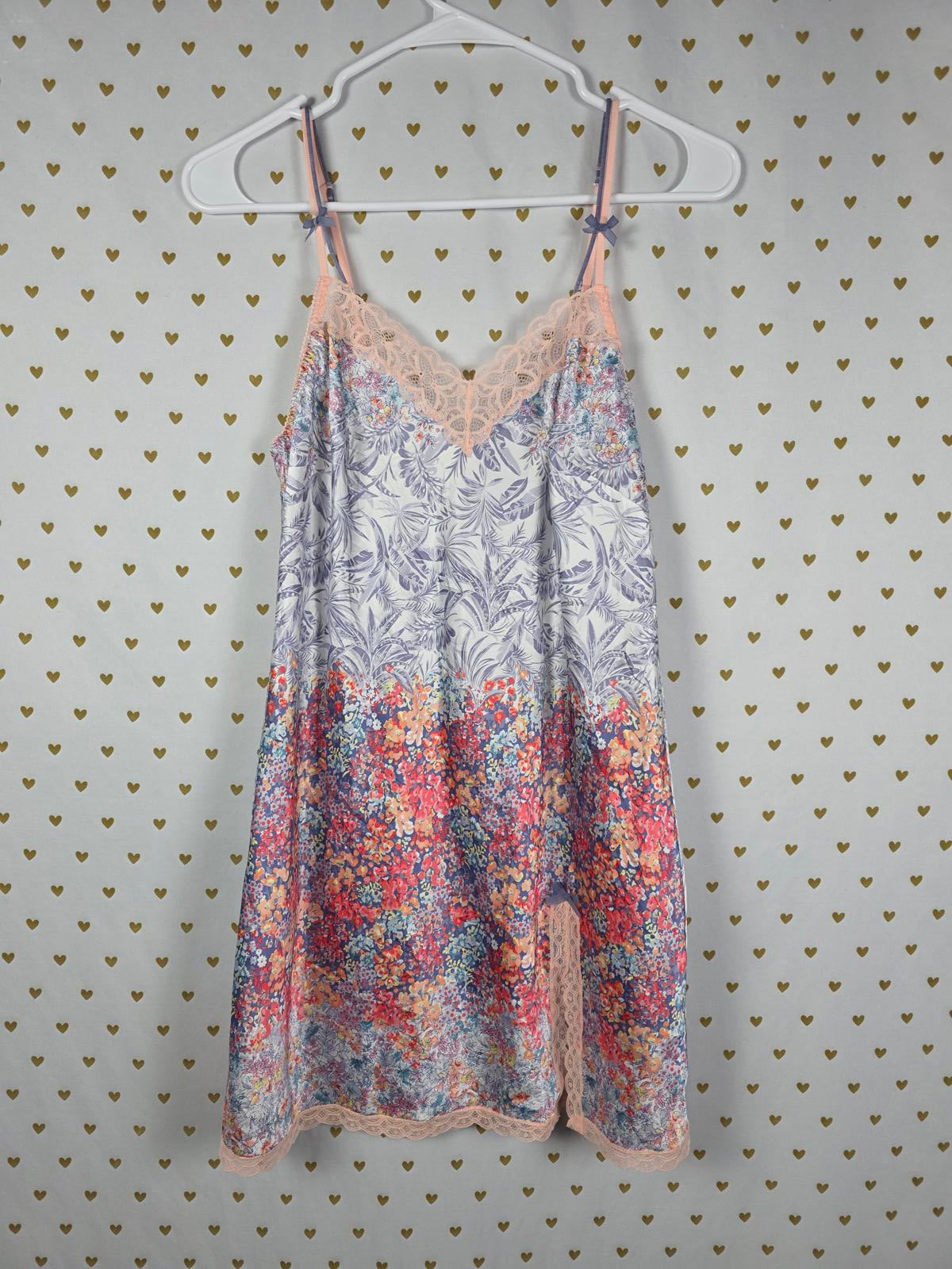 Victorias Secret Satin Floral Lace Nightie Lingerie Slip Dress Nightgown Small