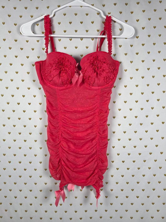 SEXY LITTLE THINGS 34D Red Ruched Underwire Sexy Bow Lingerie Nightie Coquette
