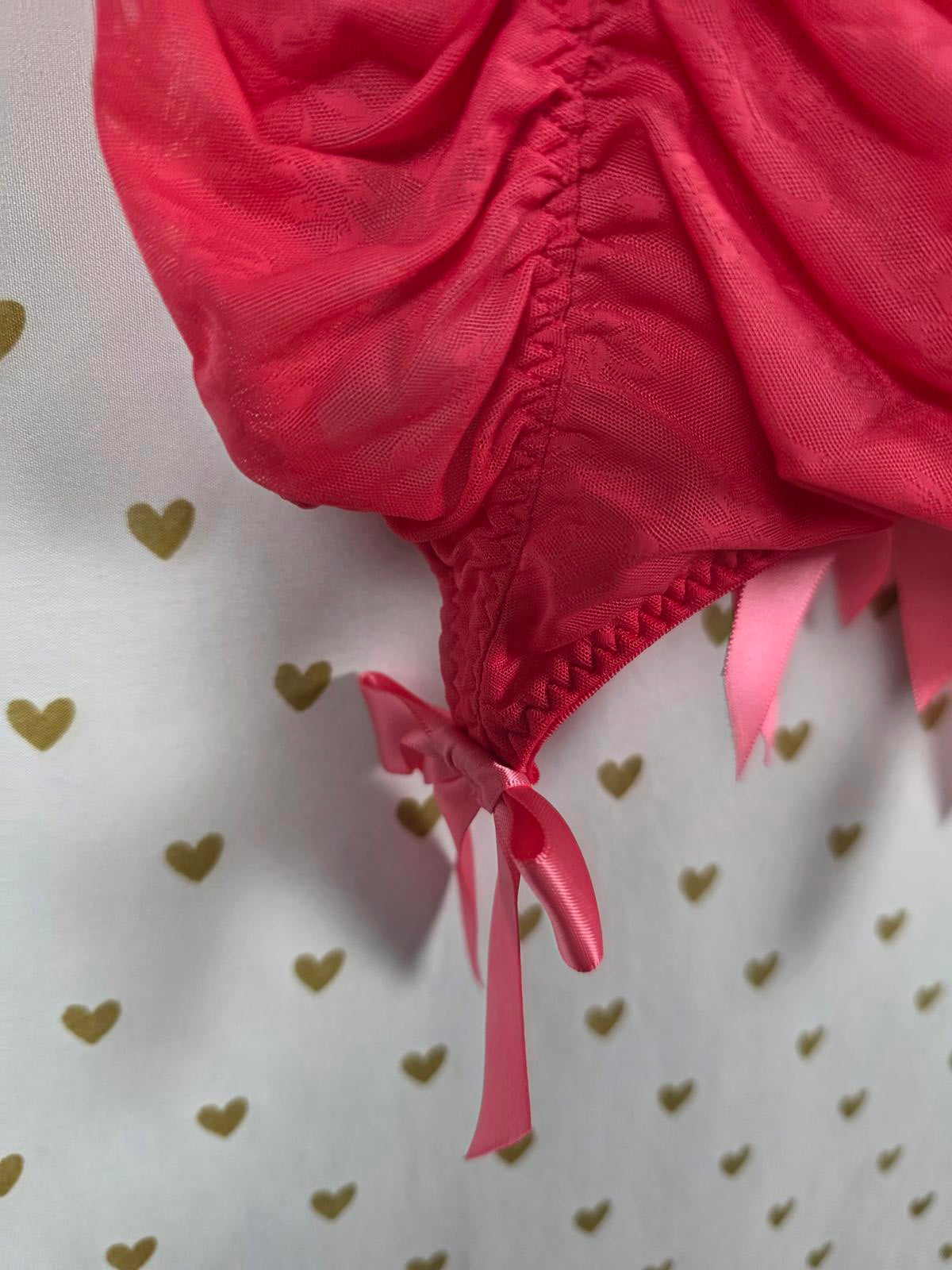 SEXY LITTLE THINGS 34D Red Ruched Underwire Sexy Bow Lingerie Nightie Coquette