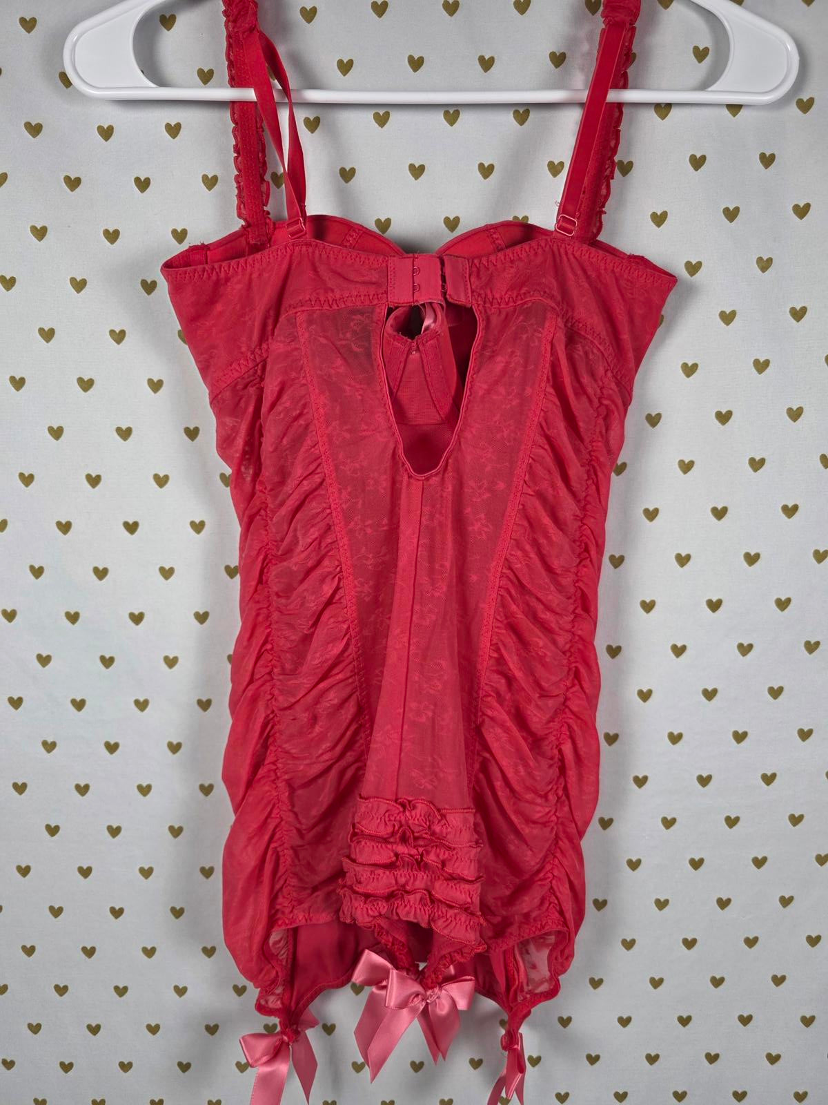 SEXY LITTLE THINGS 34D Red Ruched Underwire Sexy Bow Lingerie Nightie Coquette