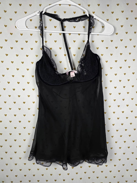 Victorias Secret VERY SEXY 36C Sheer Racerback nightie Babydoll Lingerie Black