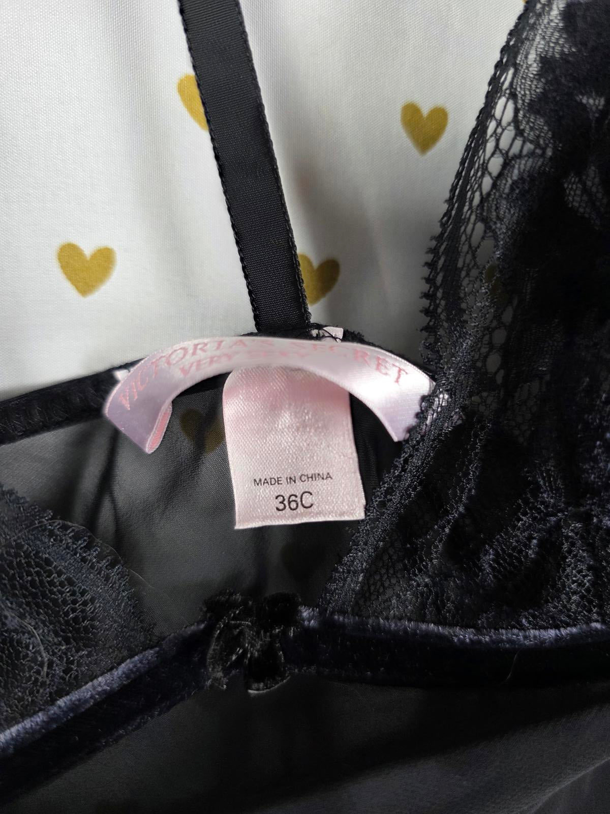 Victorias Secret VERY SEXY 36C Sheer Racerback nightie Babydoll Lingerie Black