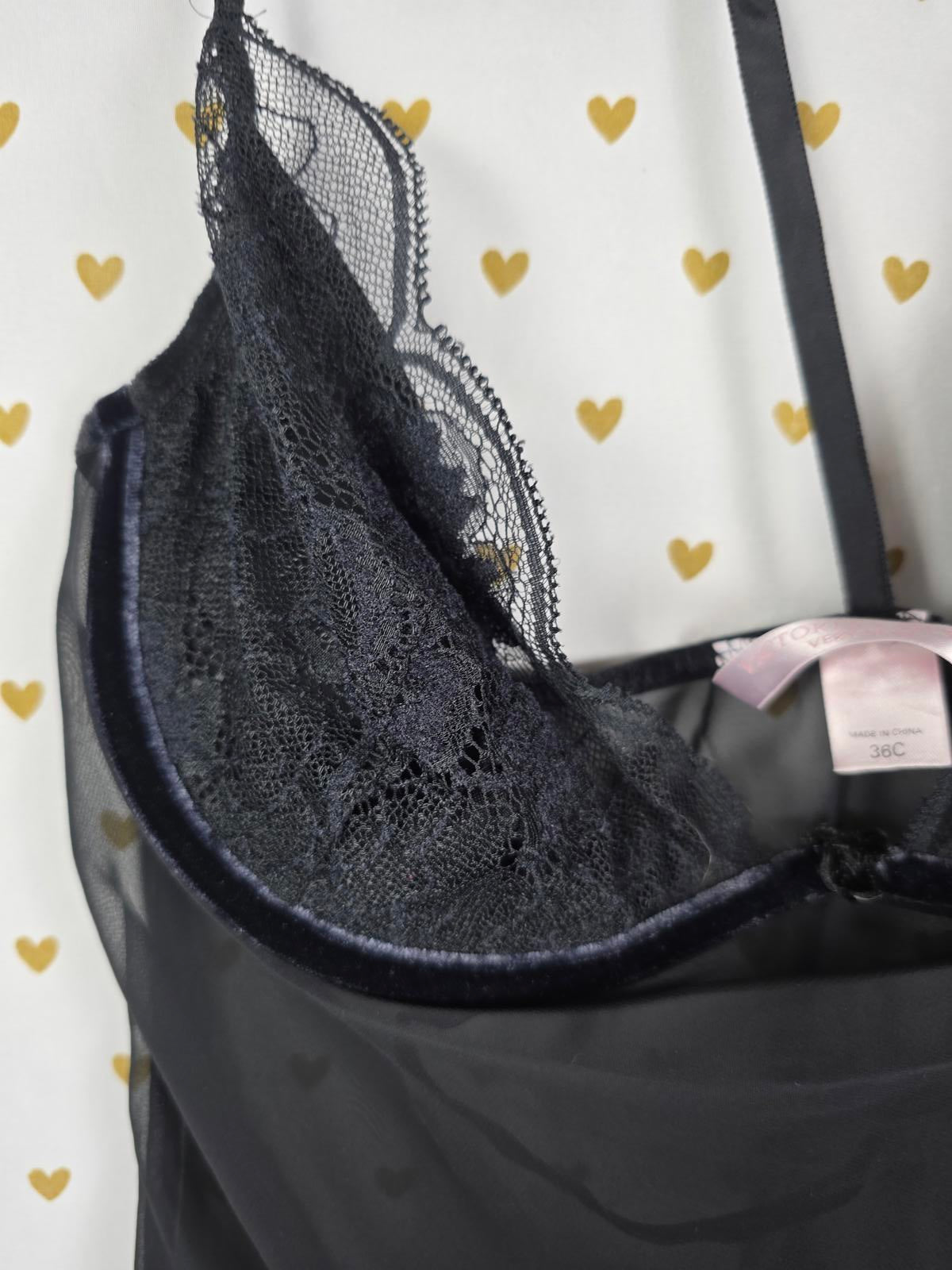 Victorias Secret VERY SEXY 36C Sheer Racerback nightie Babydoll Lingerie Black