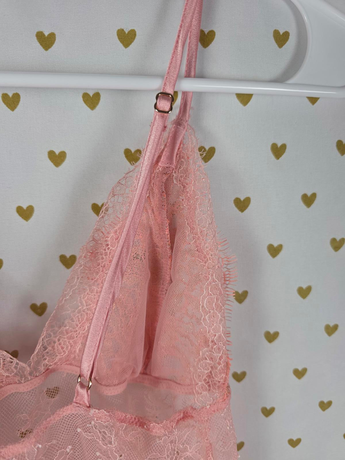 Victorias Secret Peach Lace Up Lace Sexy Sheer Nightie Lingerie Sleep Dress SM