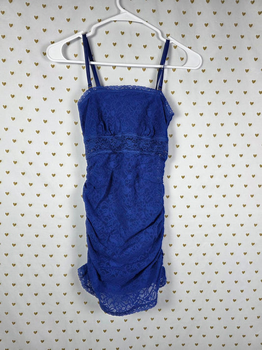 Victorias Secret Blue LACE Sexy RUCHED Sleep Dress nightie Lingerie SMALL