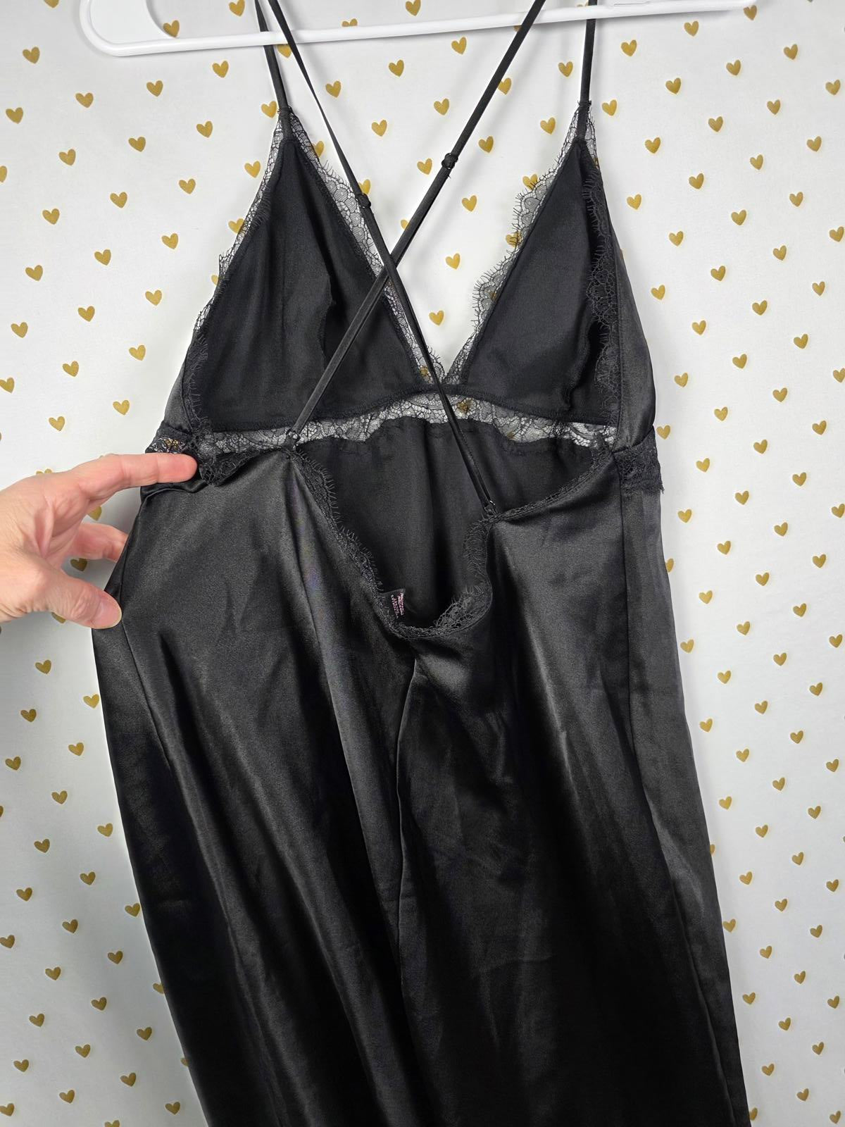 Victorias Secret Satin Black Strappy Chemise Slip Lingerie Nightie MEDIUM