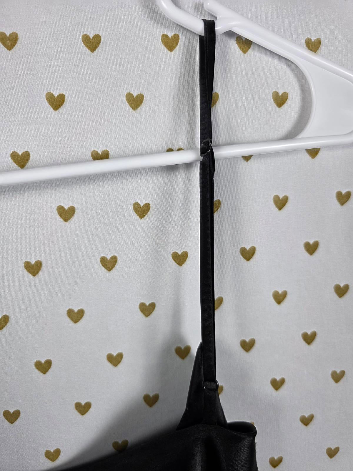 Victorias Secret Black Sexy Sheer Satin Accent Nightie Heart Label LARGE VTG