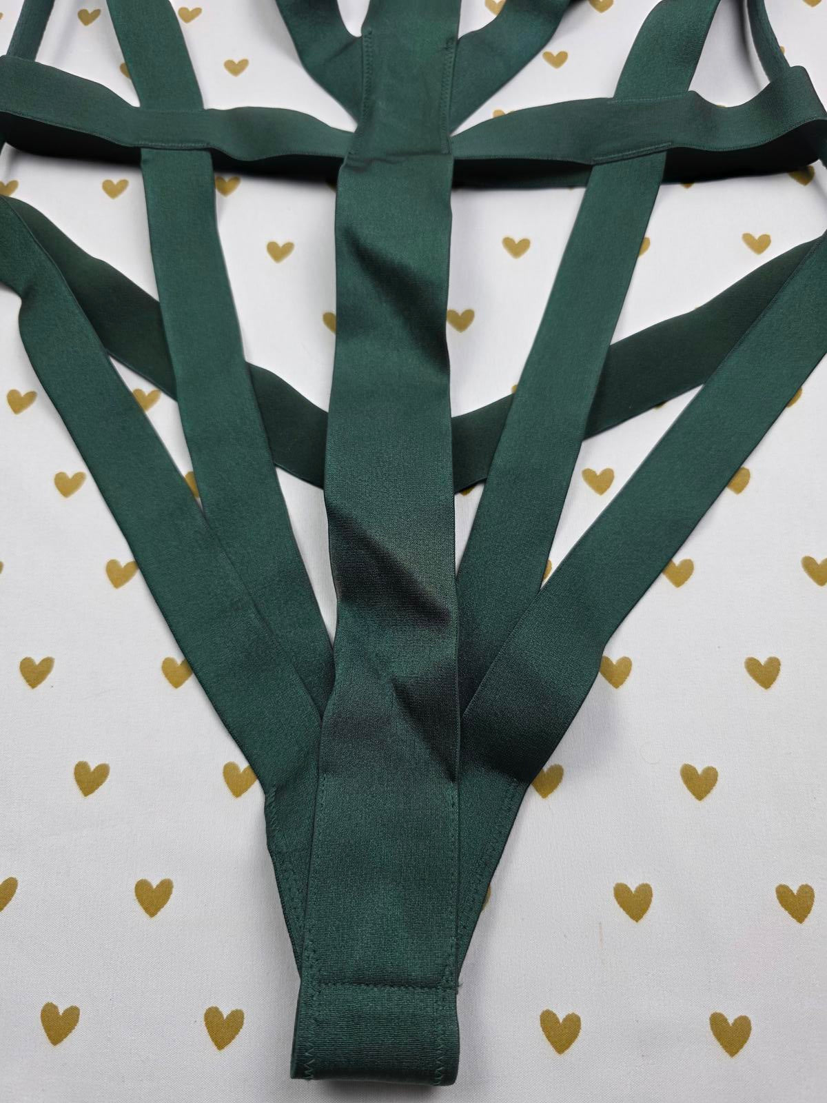 Victoria's Secret Shine Strap BLING Teddy Caged GREEN Sexy MEDIUM V string $140