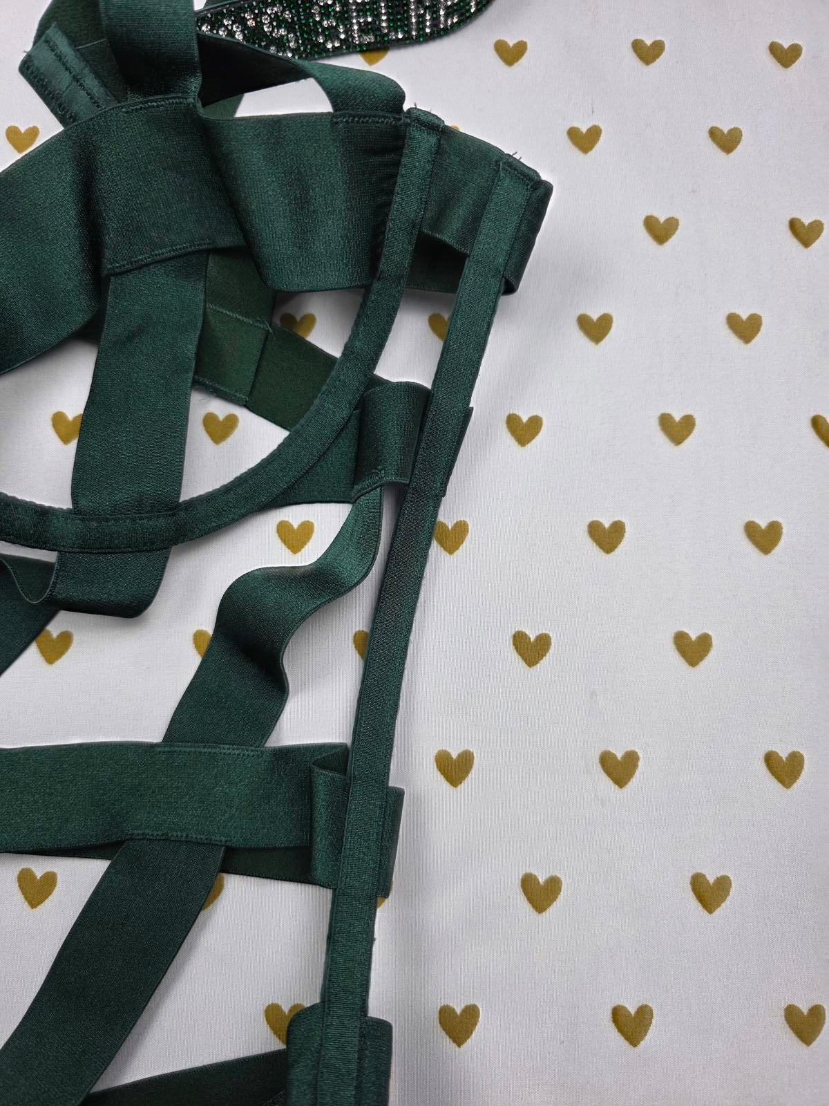 Victoria's Secret Shine Strap BLING Teddy Caged GREEN Sexy MEDIUM V string $140