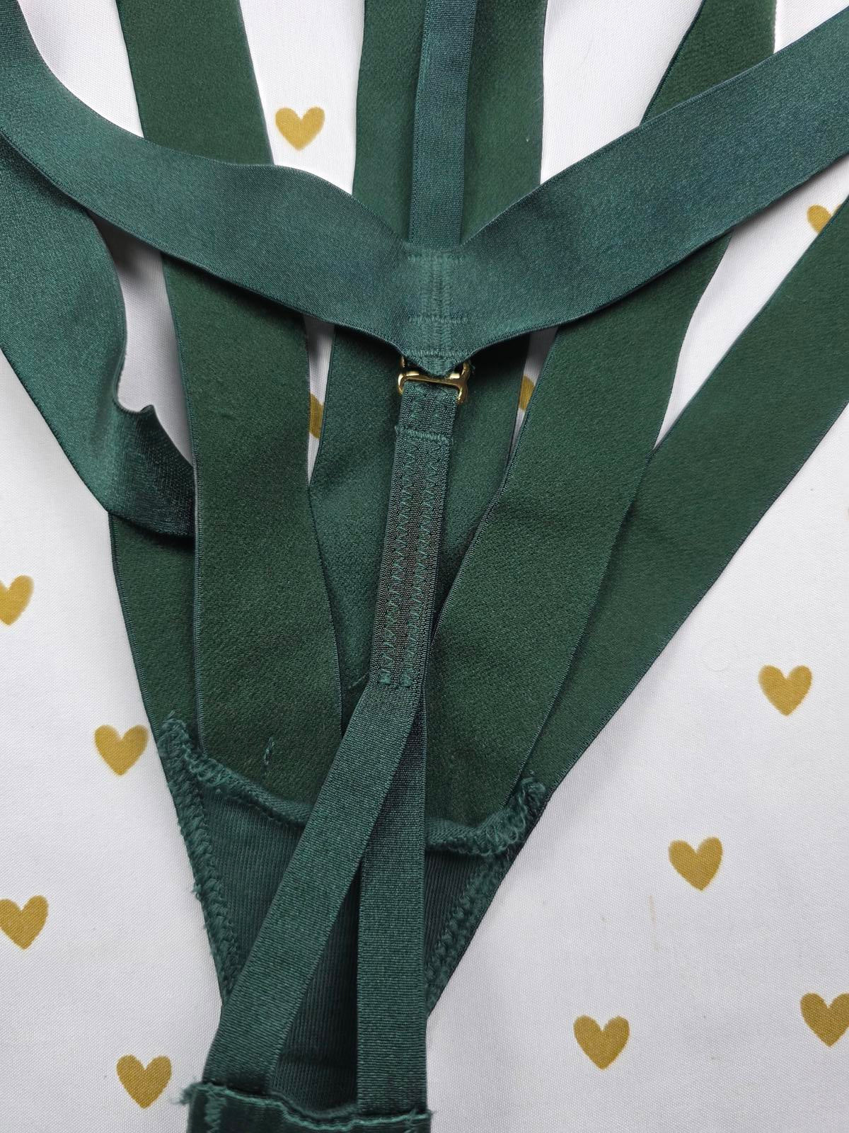 Victoria's Secret Shine Strap BLING Teddy Caged GREEN Sexy MEDIUM V string $140