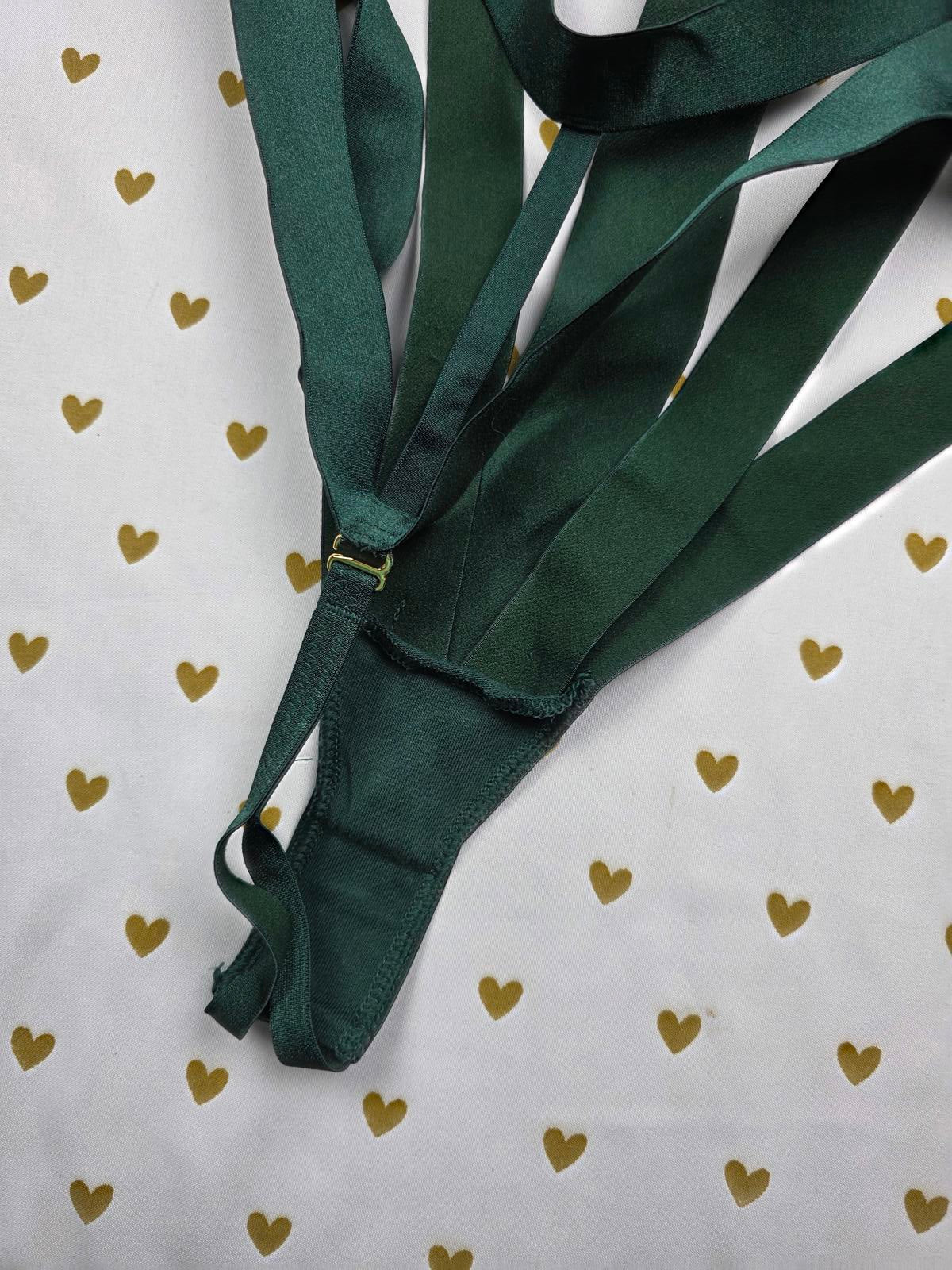 Victoria's Secret Shine Strap BLING Teddy Caged GREEN Sexy MEDIUM V string $140