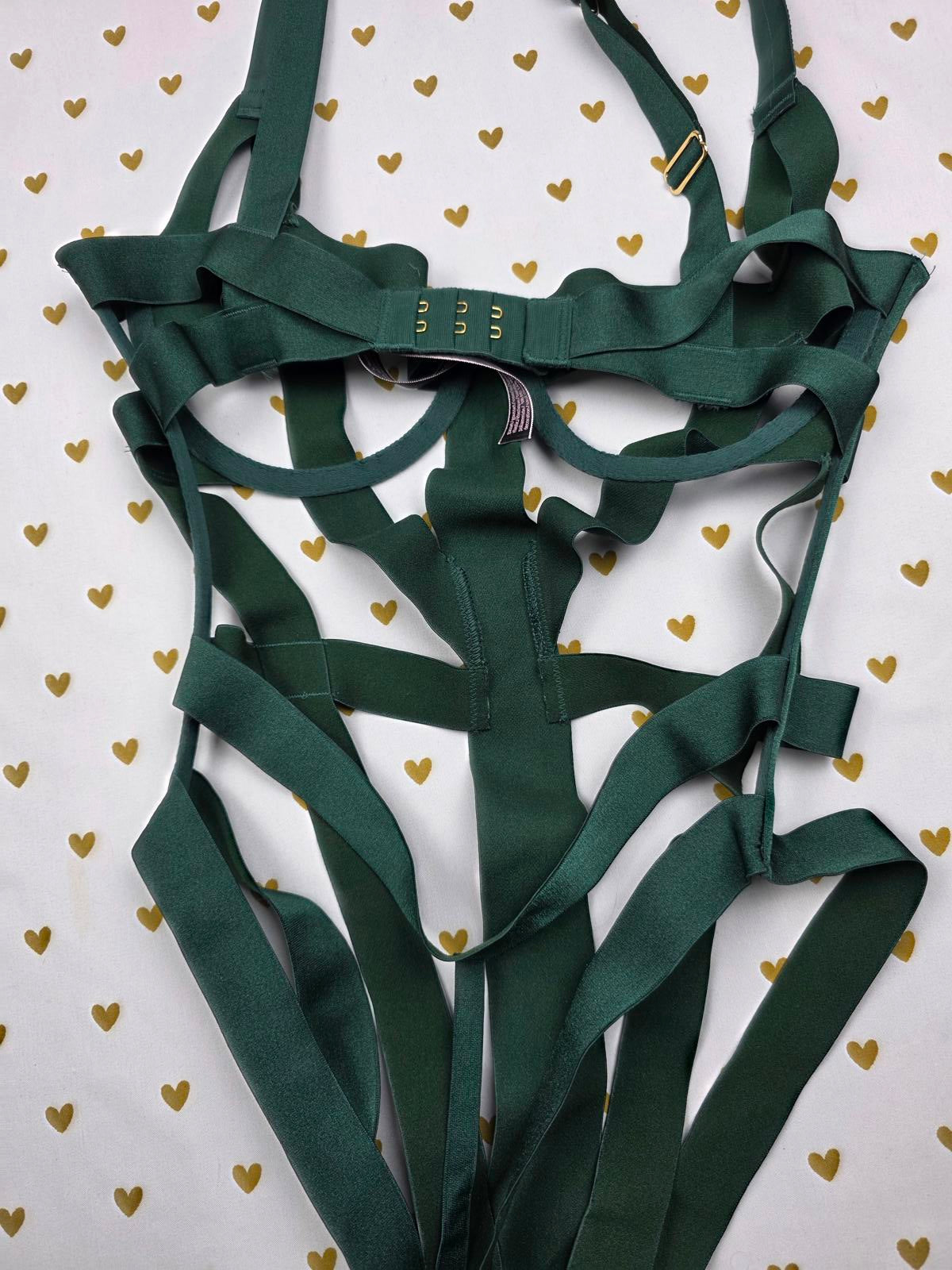 Victoria's Secret Shine Strap BLING Teddy Caged GREEN Sexy MEDIUM V string $140