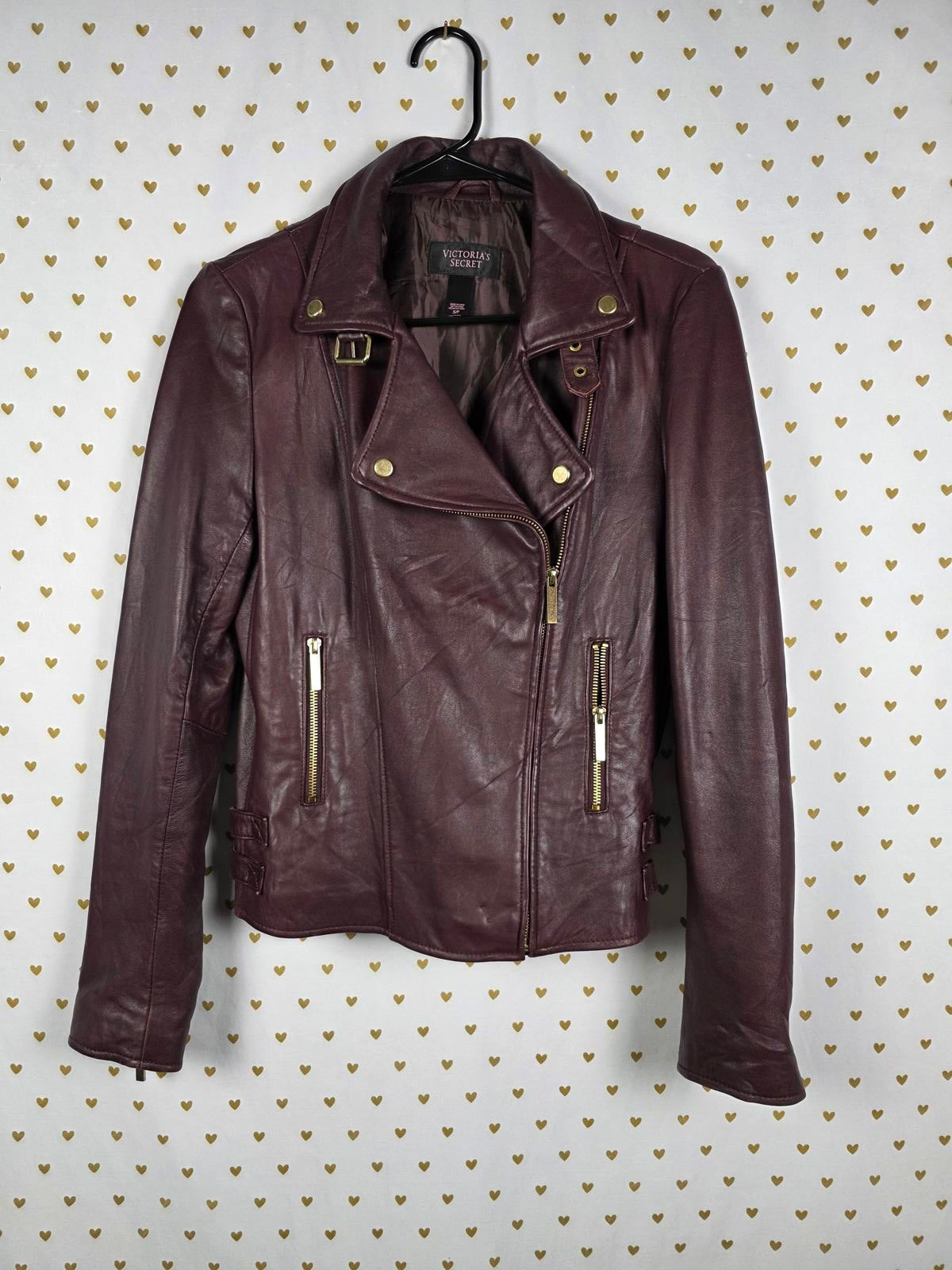 Victoria's Secret SUPER SOFT 100% Leather Motorcycle Moto Jacket Maroon SMALL