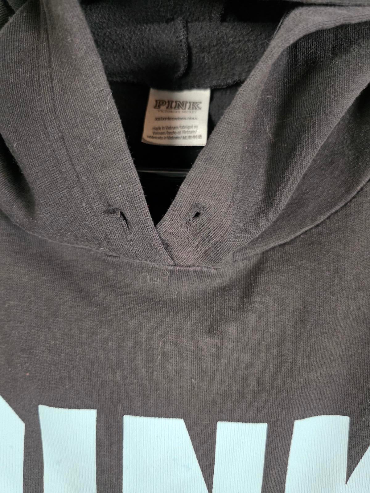Victorias Secret Pink Dark Blue Logo Hooded Cropped Tee Shirt XS