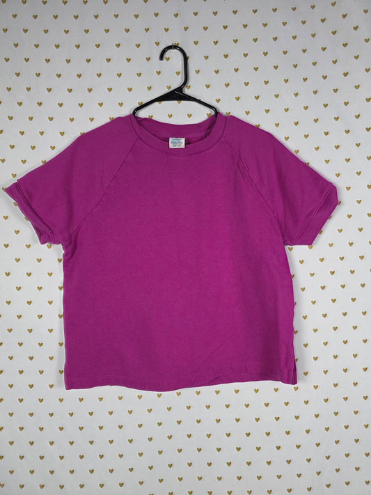 Victorias Secret PINK Purple Boxy Cropped Tee Shirt Sweater embroidered SMALL