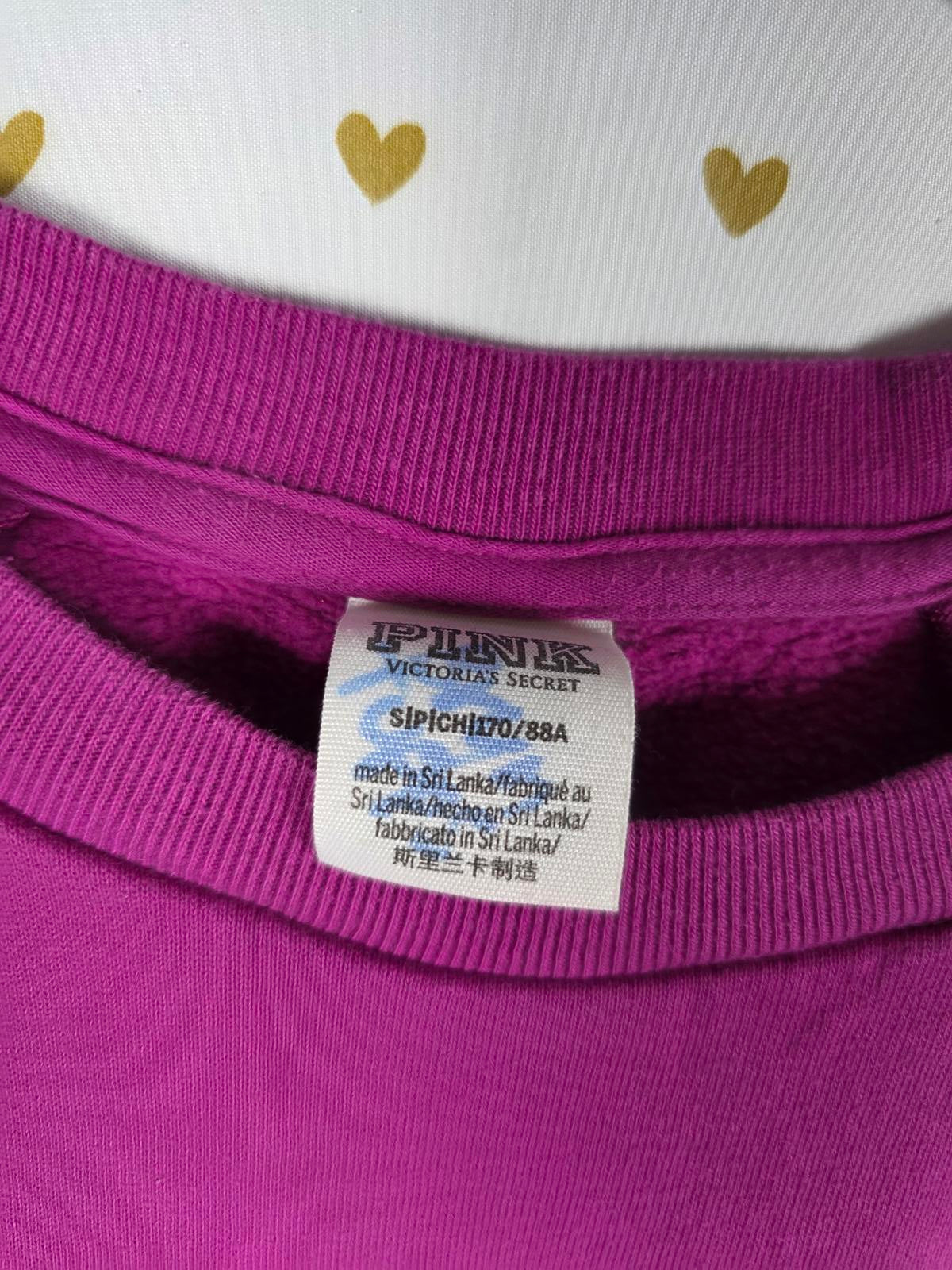 Victorias Secret PINK Purple Boxy Cropped Tee Shirt Sweater embroidered SMALL