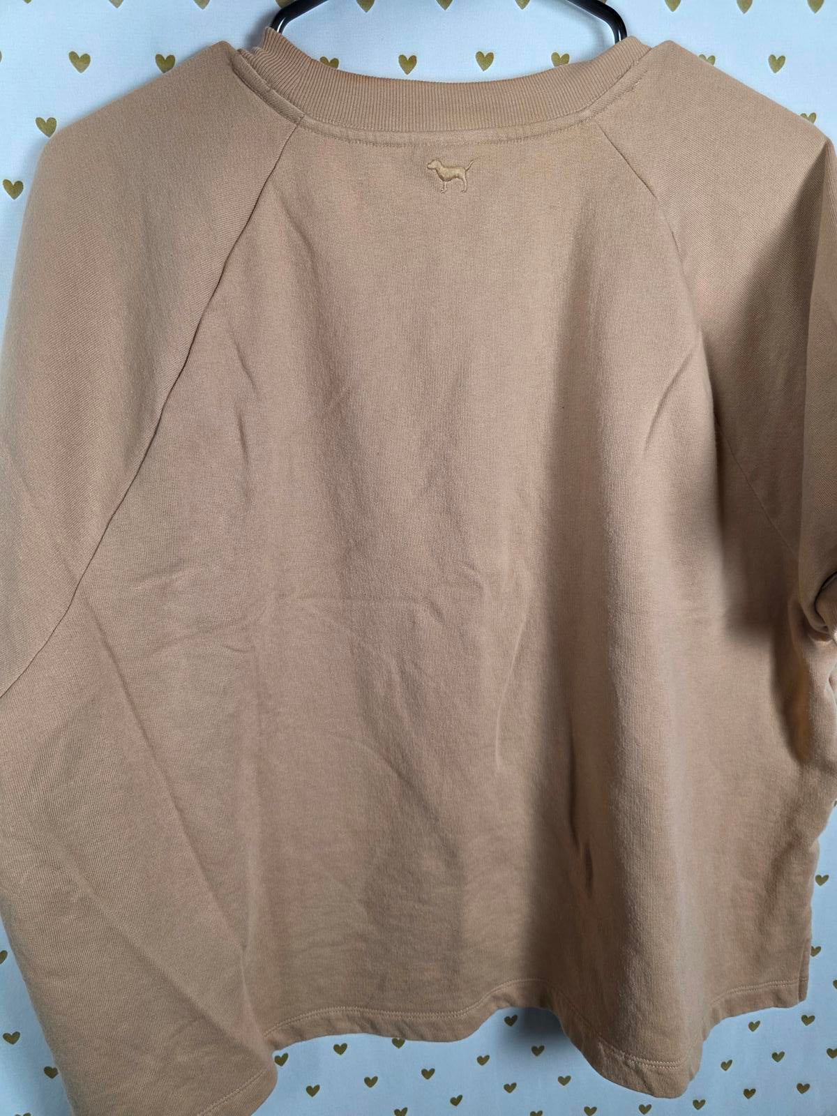 Victorias Secret PINK Boxy Cropped XL Beige Thick Embroidered Shirt Top