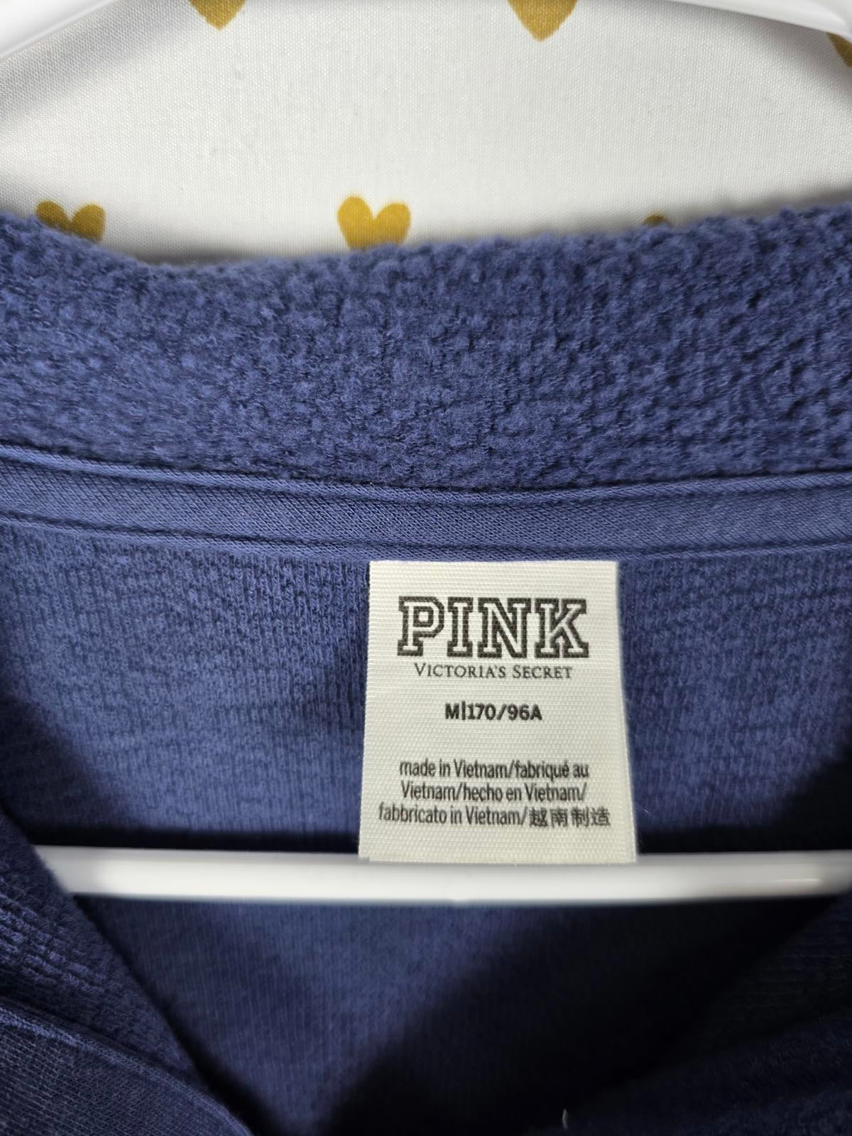 Victorias Secret Pink Cropped Fleece Fuzzy Logo Sweater Shirt Blue Medium