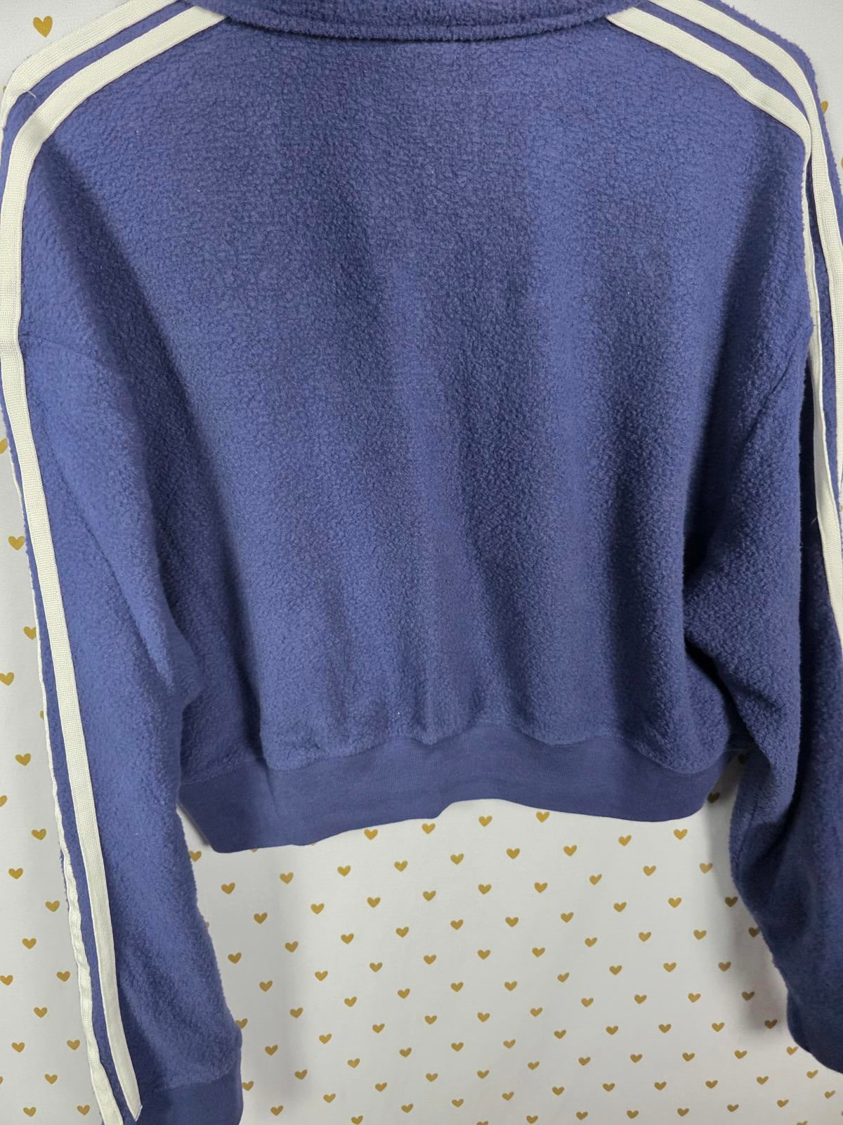 Victorias Secret Pink Cropped Fleece Fuzzy Logo Sweater Shirt Blue Medium