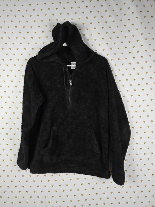 Victorias Secret Pink Black Quarter Zip Fuzzy Fleece Hoodie Jacket Pullover XS