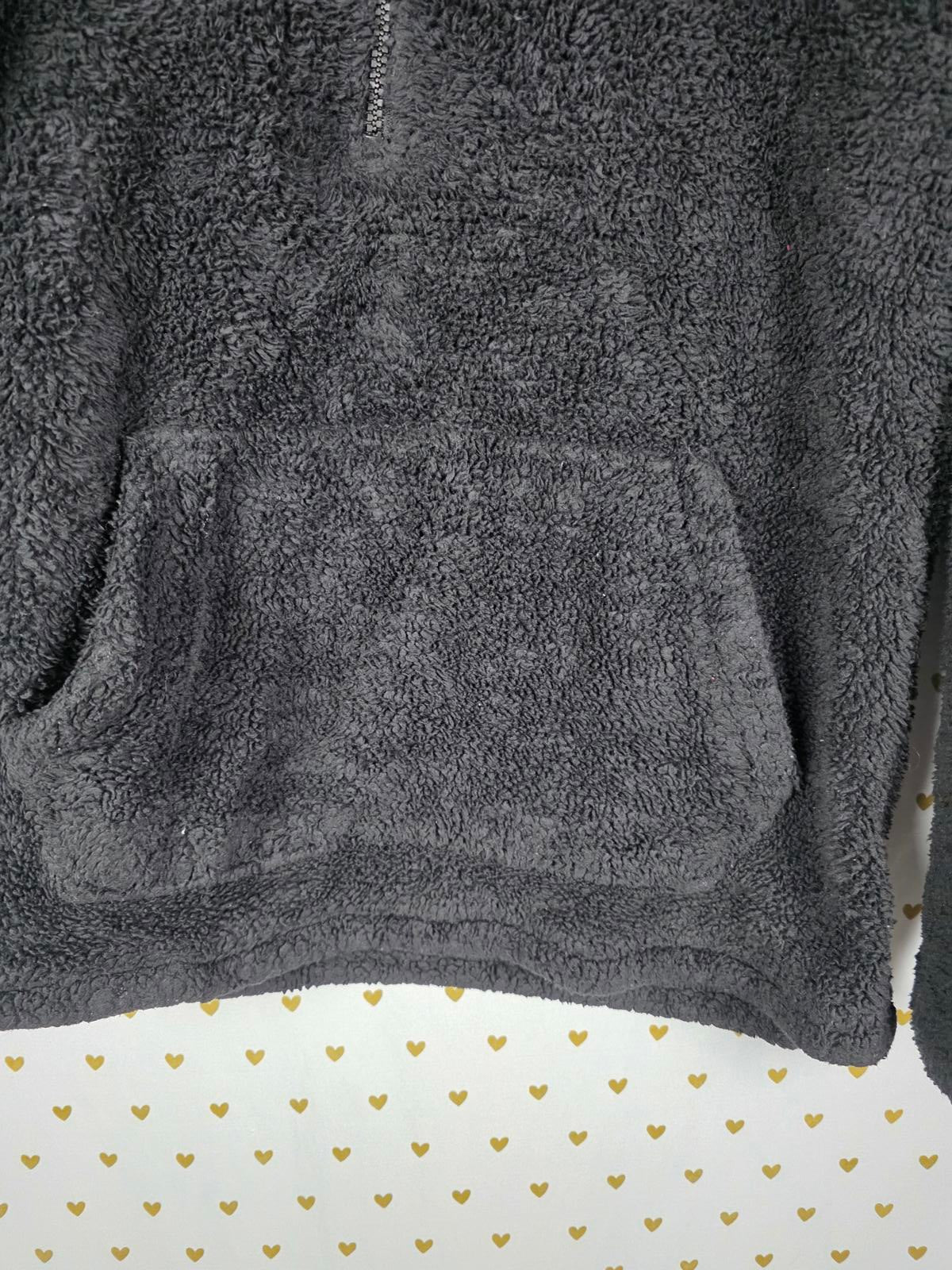 Victorias Secret Pink Black Quarter Zip Fuzzy Fleece Hoodie Jacket Pullover XS