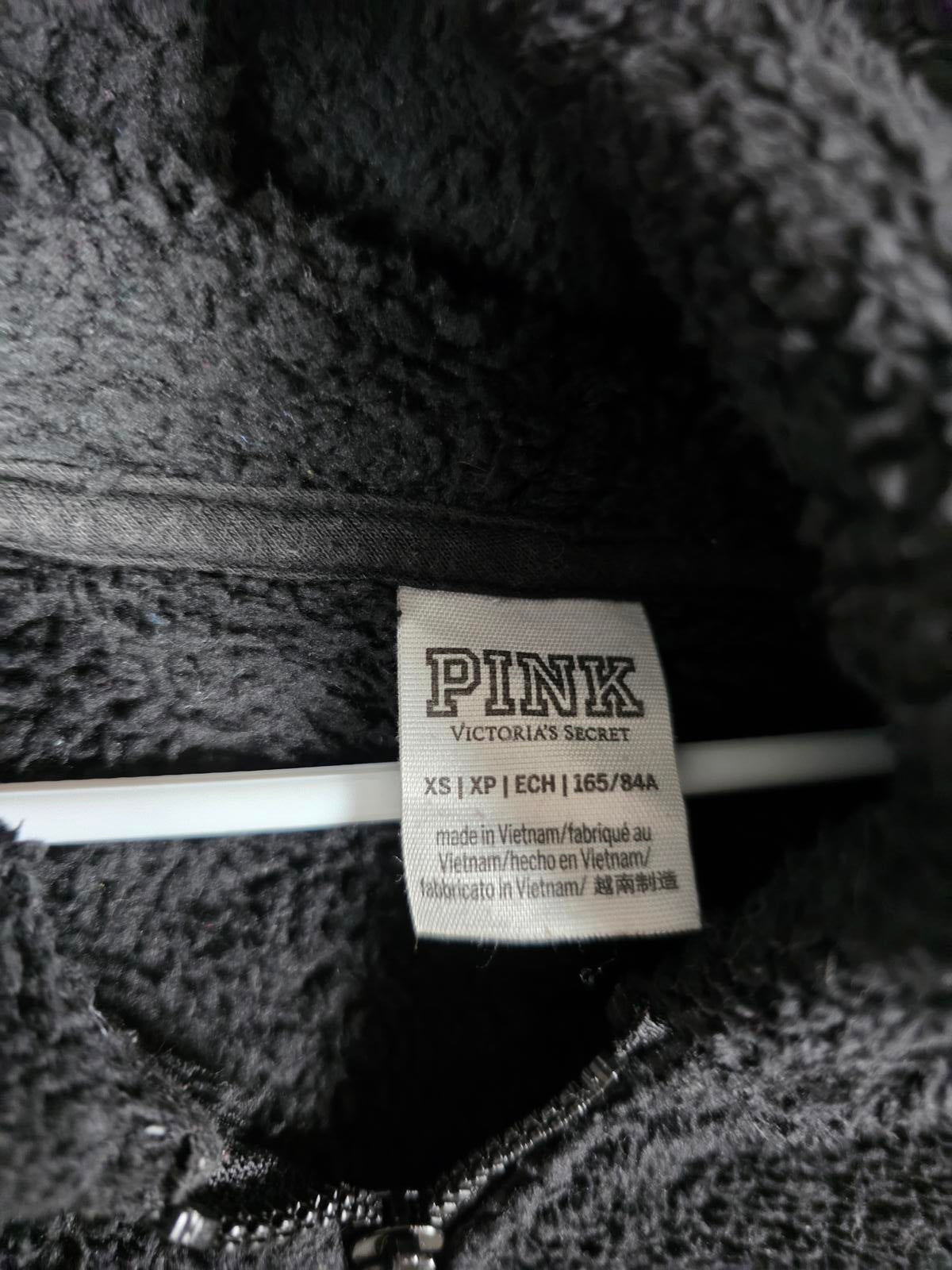 Victorias Secret Pink Black Quarter Zip Fuzzy Fleece Hoodie Jacket Pullover XS