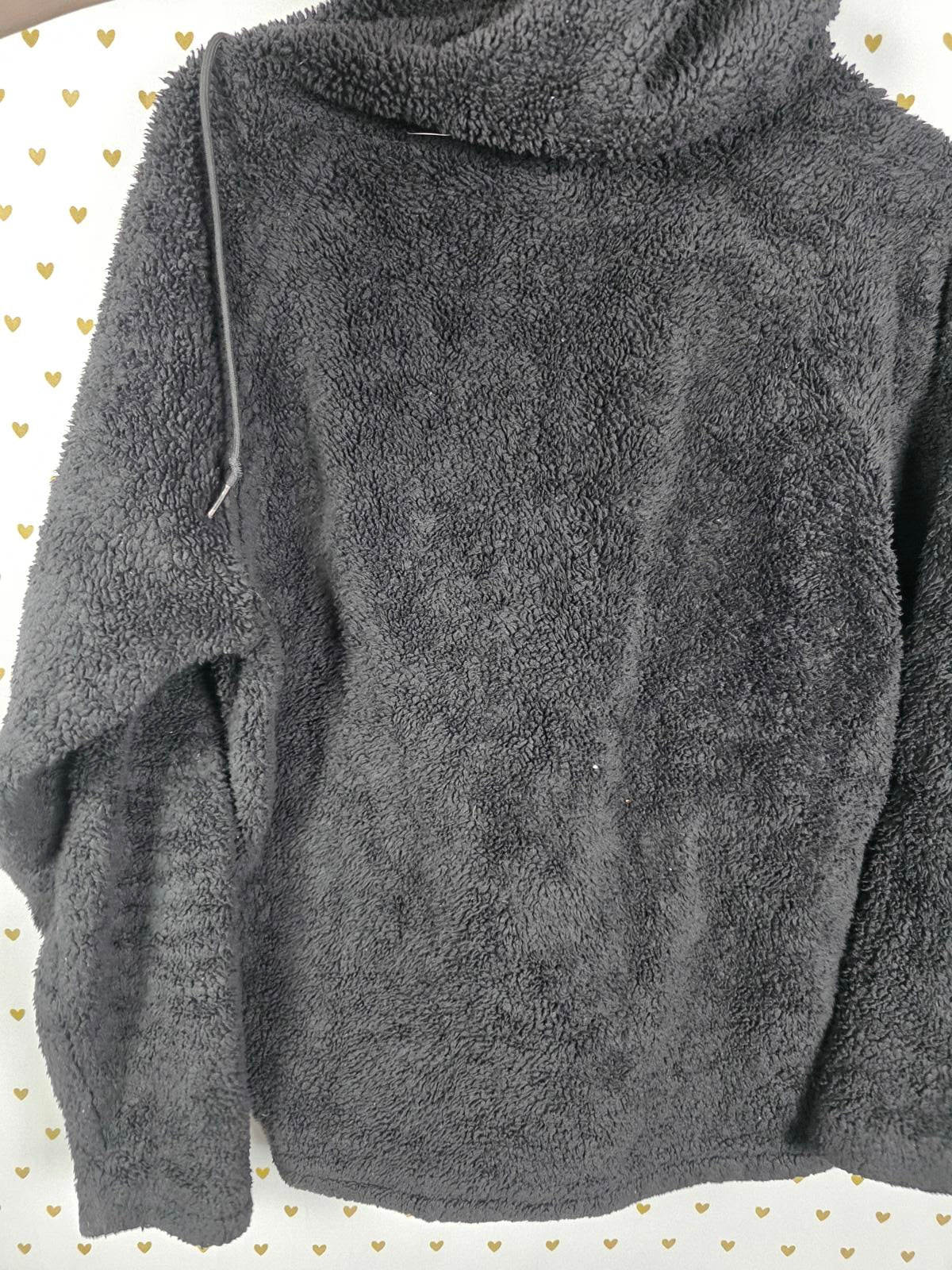 Victorias Secret Pink Black Quarter Zip Fuzzy Fleece Hoodie Jacket Pullover XS