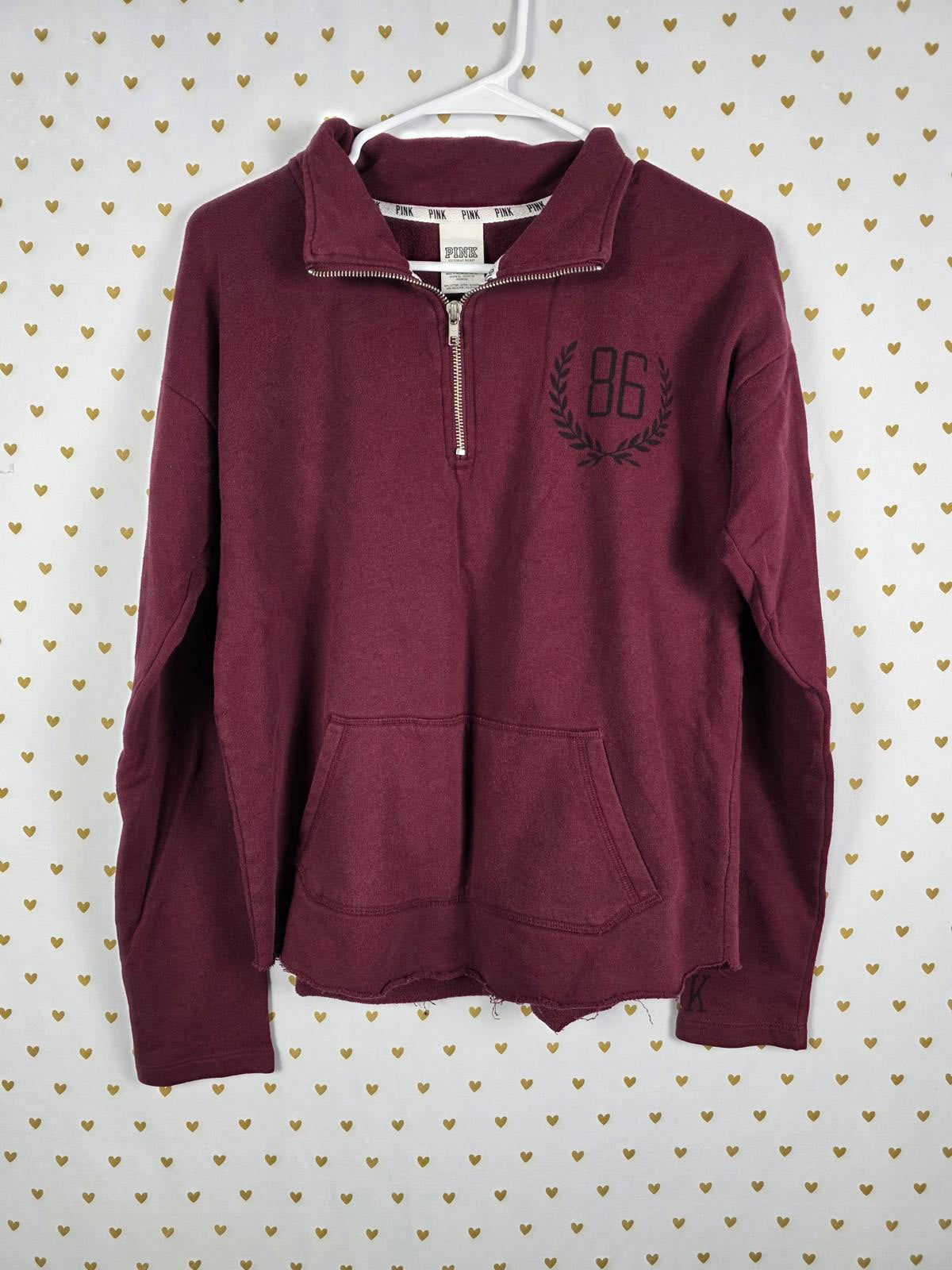 Victorias Secret Pink maroon Quarter Zip 86 Pullover Sweater Shirt SMALL