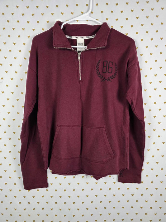 Victorias Secret Pink maroon Quarter Zip 86 Pullover Sweater Shirt SMALL