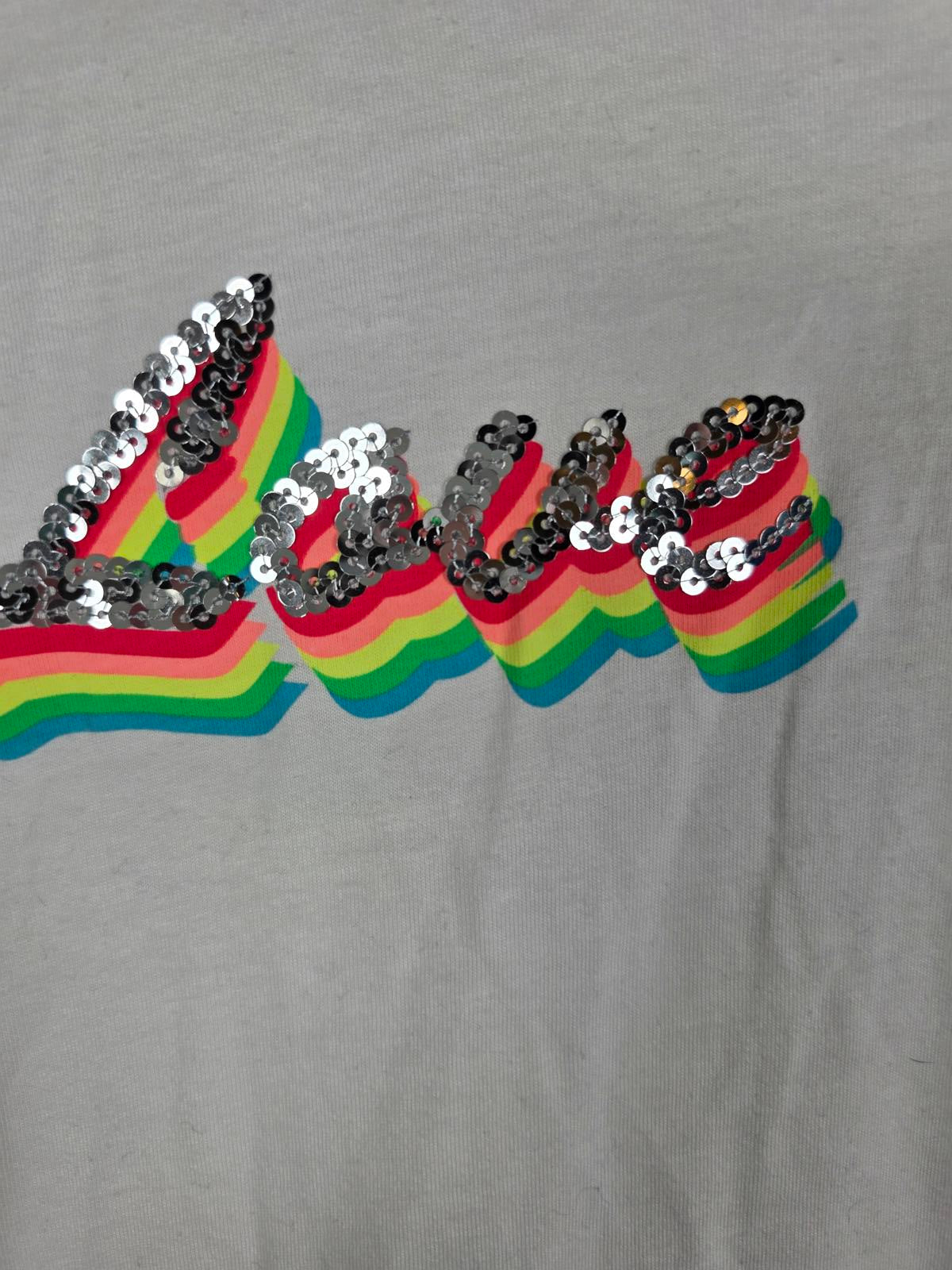Victorias Secret PINK LOVE RAINBOW BLING Sequined Long Sleeve Neon Tee shirt L