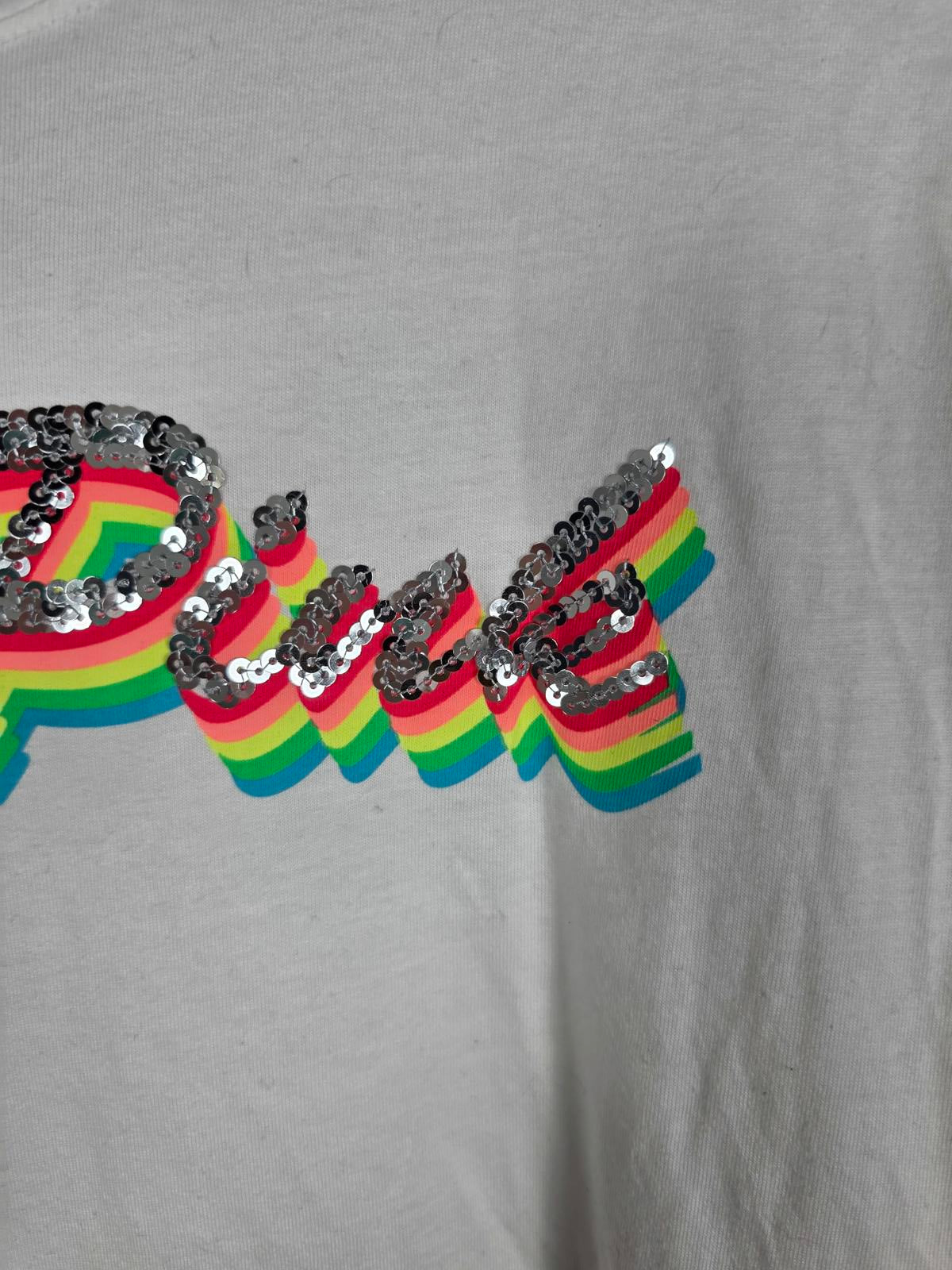 Victorias Secret PINK LOVE RAINBOW BLING Sequined Long Sleeve Neon Tee shirt L