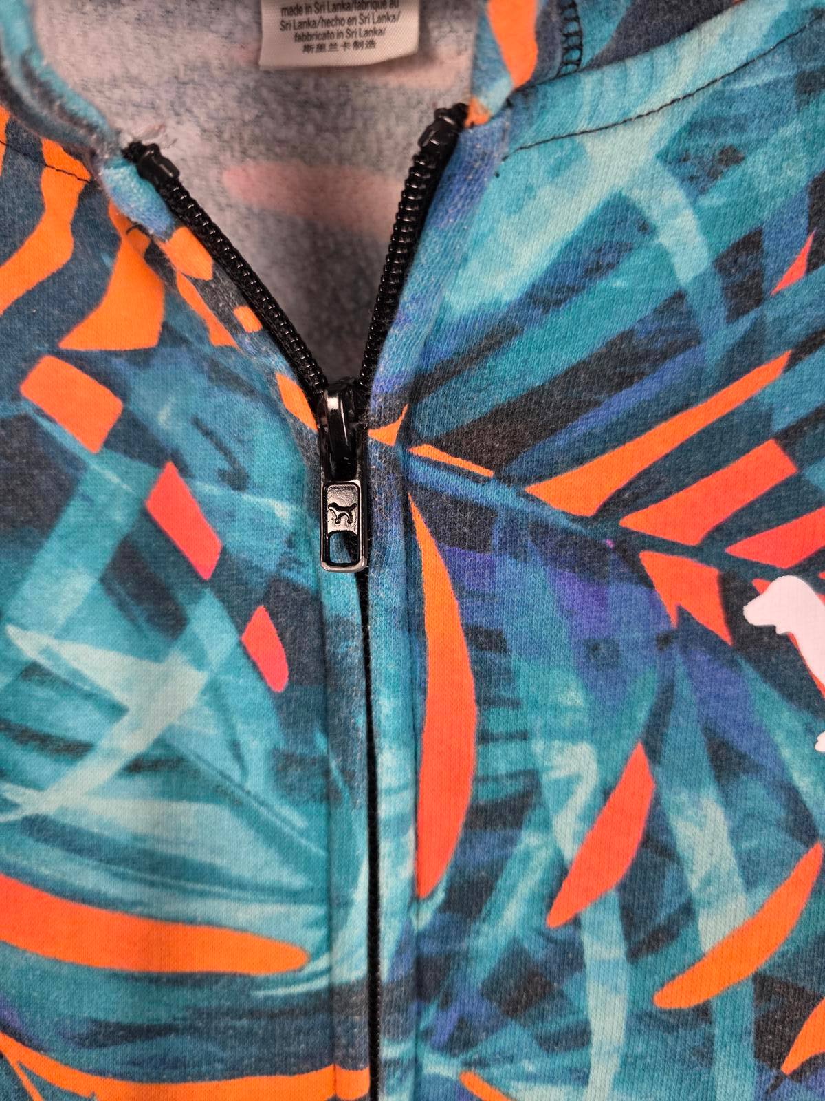 Victorias Secret Pink Neon RARE Floral Full Zip Jacket XS Oversized Hoodie