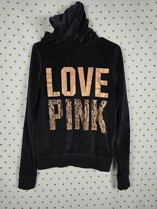 Victorias Secret Pink GOLD Velour Snake Print Bling Full Zip VTG Y2k Hoodie MED