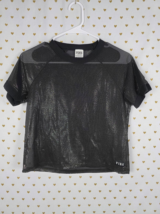 Victorias Secret PINK SHIMMER SHEER Cropped Sexy Shirt XS
