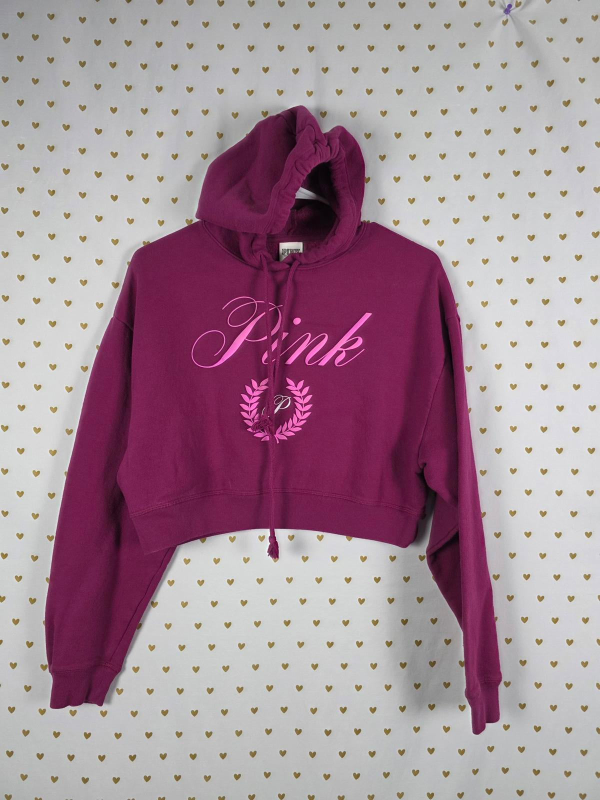 Victorias Secret Pink Logo Cropped Hoodie Sweater Pullover Jacket SMALL