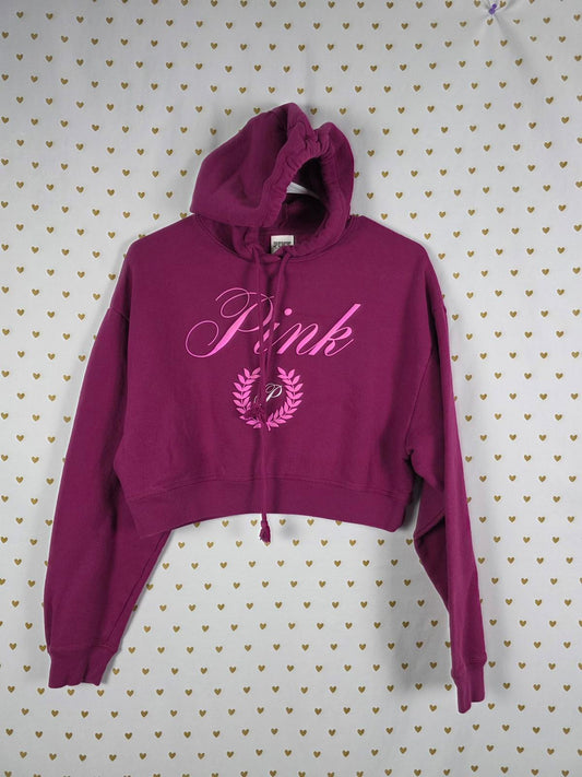 Victorias Secret Pink Logo Cropped Hoodie Sweater Pullover Jacket SMALL