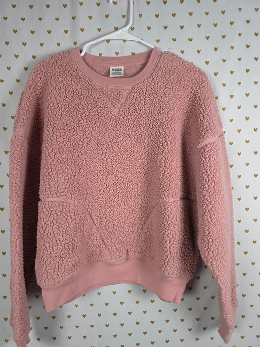 Victorias Secret Pink Fuzzy Sherpa Fleece Boucle Warm Sweater Shirt XS Oversized