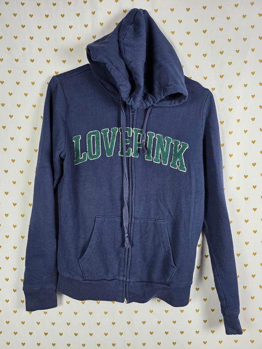 Victorias Secret Pink LOVE Full Zip Hoodie Jacket BLUE Fuzzy LOGO small
