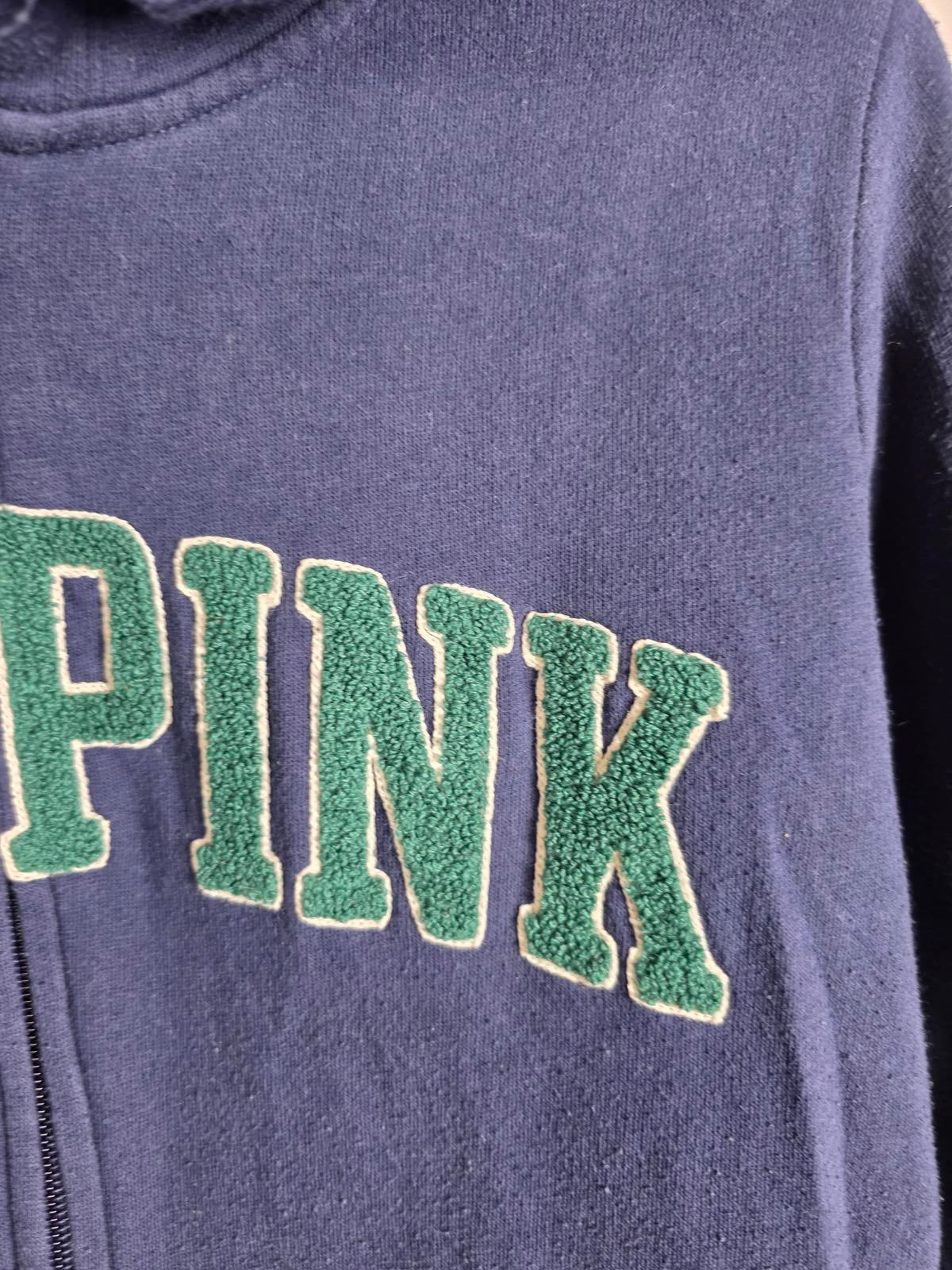 Victorias Secret Pink LOVE Full Zip Hoodie Jacket BLUE Fuzzy LOGO small
